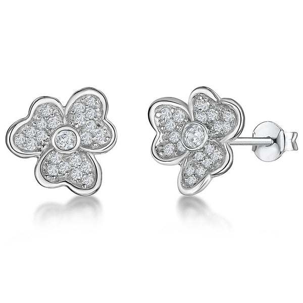STERLING SILVER AND WHITE ZIRCONIA SPLIT PETAL FLOWER EARRINGS WITH A ZIRCONIA CENTREEarrings - JOOLS By Jenny Brown