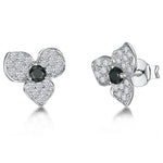 Load image into Gallery viewer, STERLING SILVER AND ZIRCONIA FLOWER EARRINGS WITH A BLACK ZIRCONIA CENTREEarrings - JOOLS By Jenny Brown