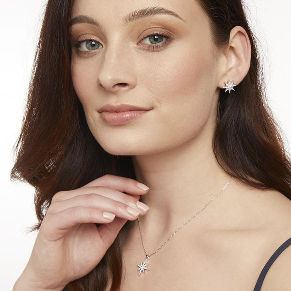 STERLING SILVER AND ZIRCONIA DOUBLE STAR STUD EARRINGS WITH A Single Stone CentreEarrings - JOOLS By Jenny Brown