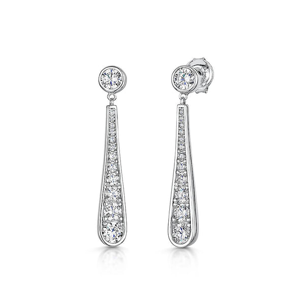 Sterling Silver Oval Drop Earrings With Graduated Round Zirconias- JOOLS By Jenny Brown