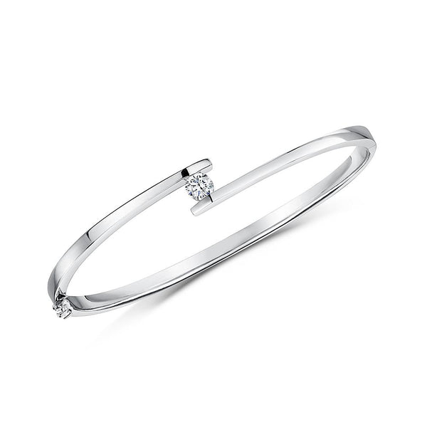 Sterling Silver Solitaire Cubic Zirconia Bangle - JOOLS By Jenny Brown