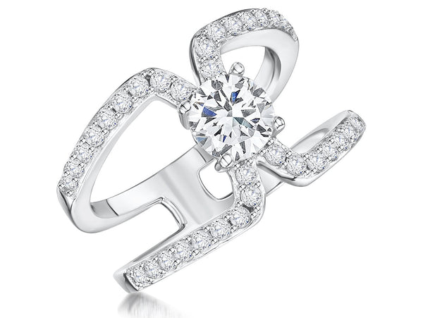 STERLING SILVER BRILLIANT ROUND CUT CUT CENTRE WITH PAVE SHOULDER Rings - JOOLS By Jenny Brown