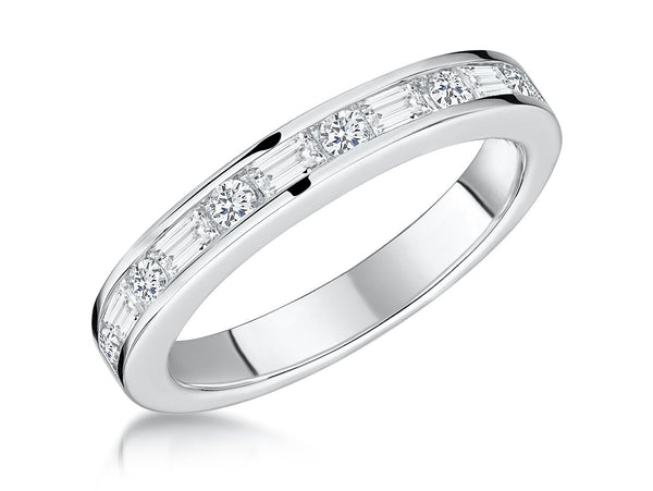 Sterling Silver Half Eternity Ring Set With Round and Emerald Cut StonesRings - JOOLS By Jenny Brown