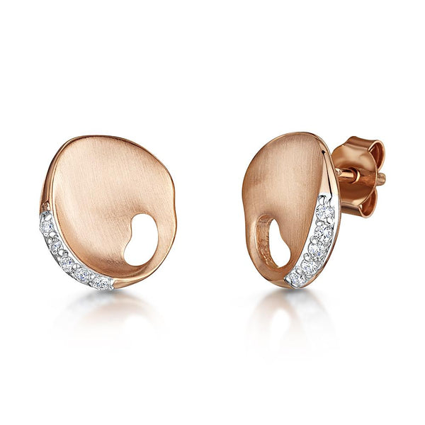Sterling Silver And Rose Gold Stud Earrings- Satin Finished With Cubic Zirconias - JOOLS By Jenny Brown