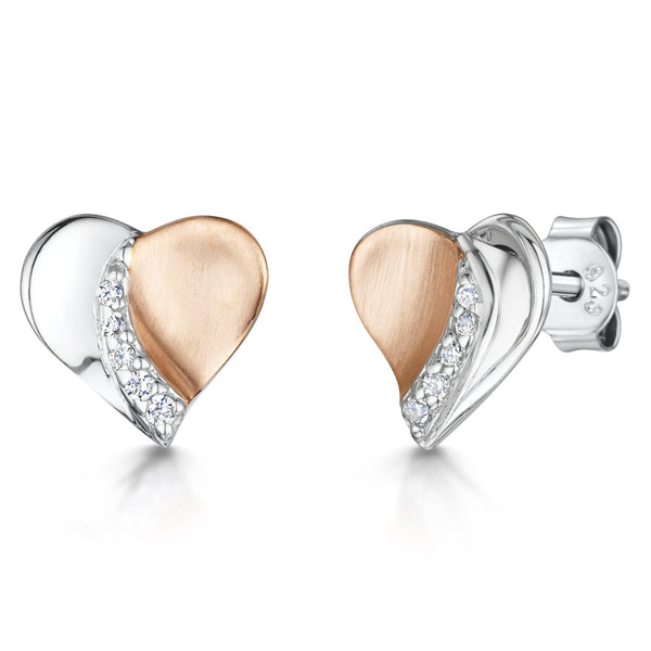 Sterling Silver Rose Gold Stud Earrings Set With Cubic Zirconia Stones - JOOLS By Jenny Brown