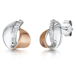 Load image into Gallery viewer, Sterling Silver And Rose Gold Stud Earrings-Satin Finished With Cubic Zirconia Stones - JOOLS By Jenny Brown