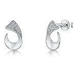 Load image into Gallery viewer, Sterling Silver Stud Satin Finished Earrings- Featuring An Open Horseshoe Setting With Cubic Zirconia Stones - JOOLS By Jenny Brown