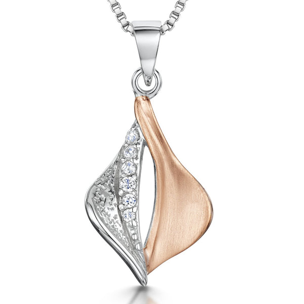 Sterling Silver & Rose Gold Pendant - Satin Finished With Cubic Zirconia Feature - JOOLS By Jenny Brown