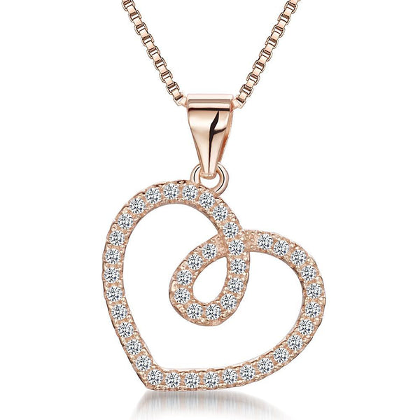Sterling Silver Open Twisted Heart Pendant Offset With Cubic Zirconia StonesPendants - JOOLS By Jenny Brown