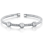 Load image into Gallery viewer, Sterling Silver Cuff Bangle With 3 White Faceted Balls-JOOLS by Jenny Brown