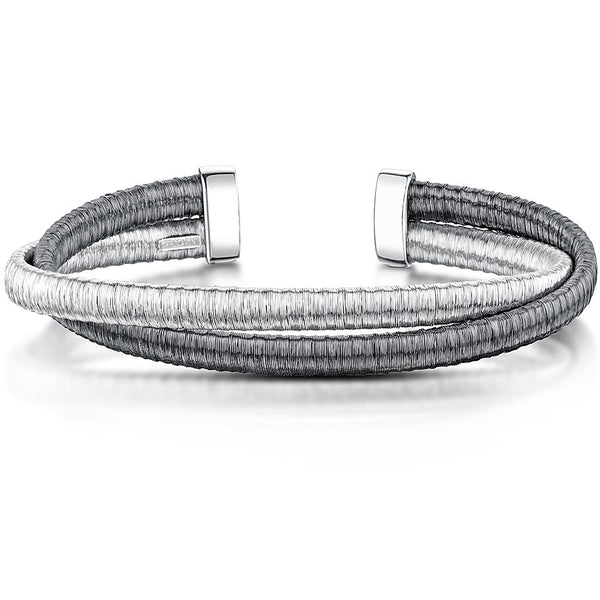 Silver Strand Double Cuff Bangle With Plain And Black Rhodium Finished SilverBangles - JOOLS By Jenny Brown