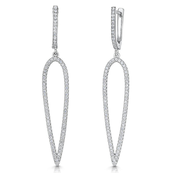 Sterling Silver Long Open Pear Shape Drop Earrings Set With Cubic Zirconia Stonesdrop earrings - JOOLS By Jenny Brown