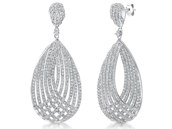 Sterling Silver Delicate Stranded Woven Earrings With Pave Set Cubic Zirconia Stonesdrop earrings - JOOLS By Jenny Brown