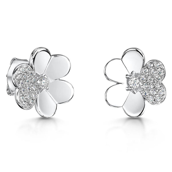Sterling Silver Flower EarringsQuarter Set With Cubic Zirconia -JOOLS By Jenny Brown