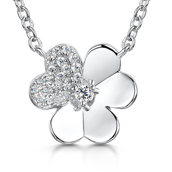Sterling Silver Flower Pendant With Stone Set Petal-JOOLS by Jenny Brown