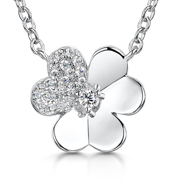 Sterling Silver Flower Pendant With Stone Set Petal-JOOLS by Jenny Brown