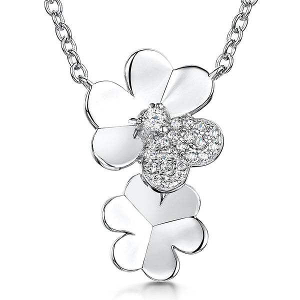 A sterling silver double flower drop pendant with stone set petals-JOOLS by Jenny Brown