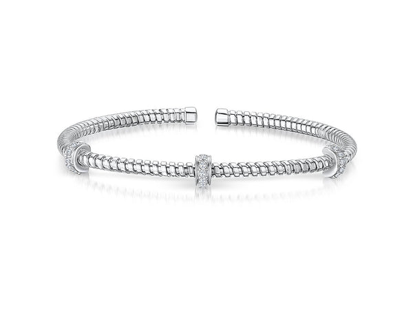 Sterling Silver Cuff Stacking Bangle Set With Cubic Zirconia WheelsBangles - JOOLS By Jenny Brown