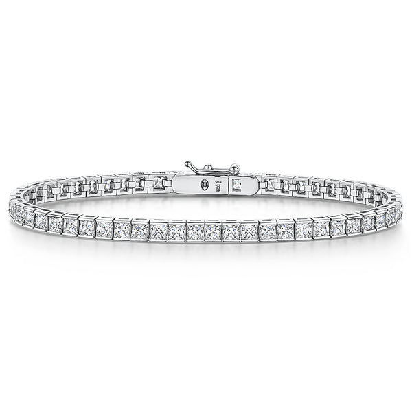 Sterling Silver and Cubic Zirconia Princess Cut Square Stone Line Bracelets Set With 10 Carat Of Stones- JOOLS by Jenny Brown
