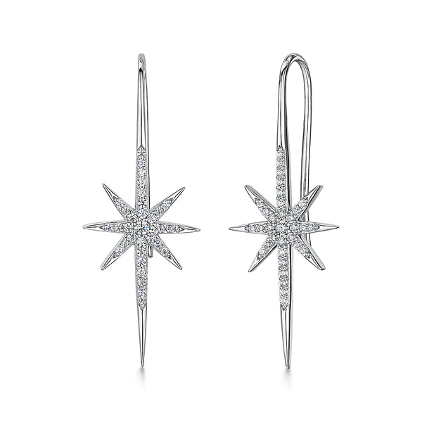 Sterling Silver North Star Shepherds Hook Earrings Set With Brilliant Zirconia Stones Earrings - JOOLS By Jenny Brown