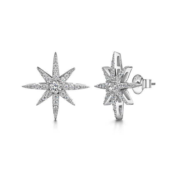 Sterling Silver And Zirconia Small North Star Stud Earrings-JOOLS by Jenny Brown