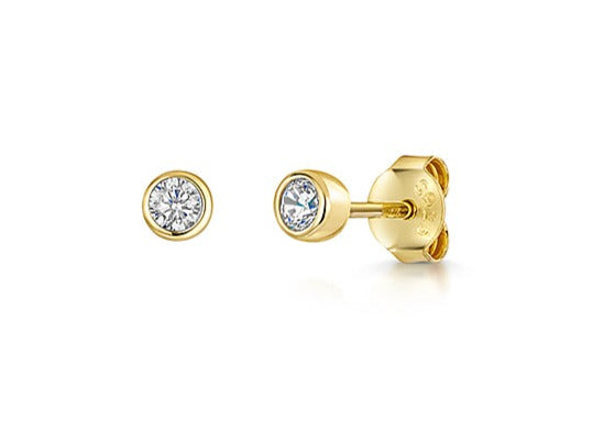 Yellow Gold 3mm Rubover Stud Earrings-JOOLS By Jenny Brown
