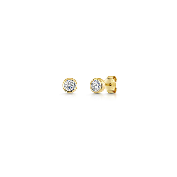 Yellow Gold 5mm Stud Earrings With Cubic Zirconia -JOOLS by Jenny Brown