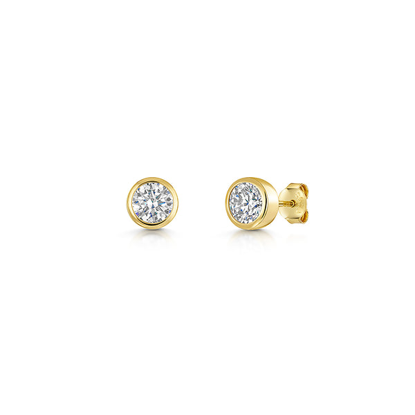 Sterling Silver, Yellow Gold 2ct Yellow Gold Rubover Stud Earrings - JOOLS By Jenny Brown