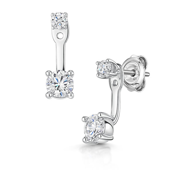 Sterling Silver Solitaire Drop Jacket Earrings Set With 2 Cubic Zirconias-JOOLS by Jenny Brown