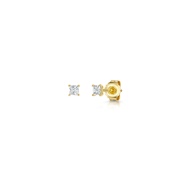 Yellow Gold Cubic Zirconia Square Stud Earrings-JOOLS By Jenny Brown