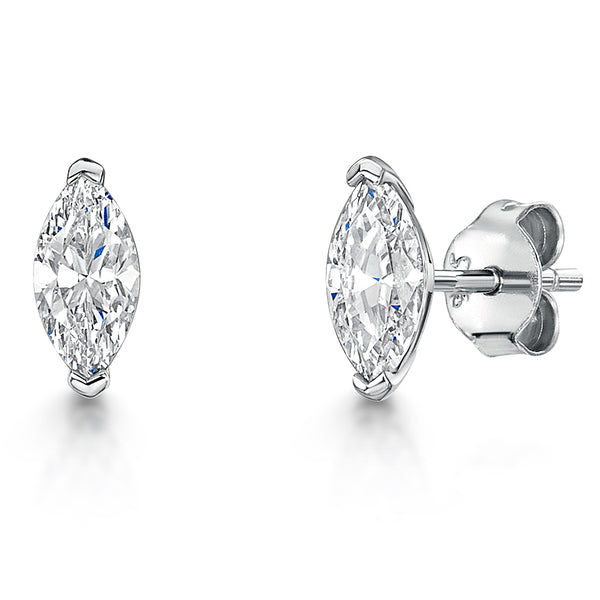 Sterling Silver Solitaire Marquise Cubic Zirconia Stud Earrings-JOOLS by Jenny Brown