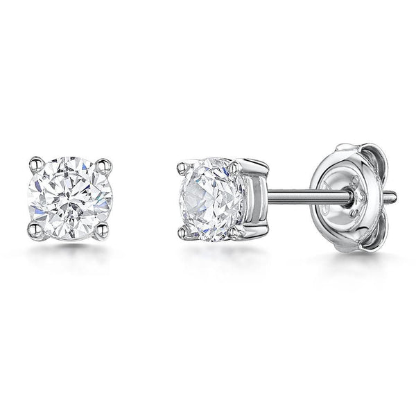 STERLING SILVER SOLITAIRE STUD EARRINGS - SET WITH A 0.5 CARAT BRILLIANT ROUND CUBIC ZIRCONIA STONE- PLATINUM FINISHEDEarrings - JOOLS By Jenny Brown