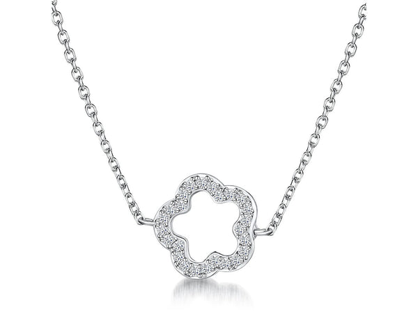 STERLING SILVER NECKLACE - FEATURING AN OPEN FLOWER CLOVER VAN CLEEF STYLE SET WITH CUBIC ZIRCONIA STONES- PLATINUM FINISHEDNecklaces - JOOLS By Jenny Brown