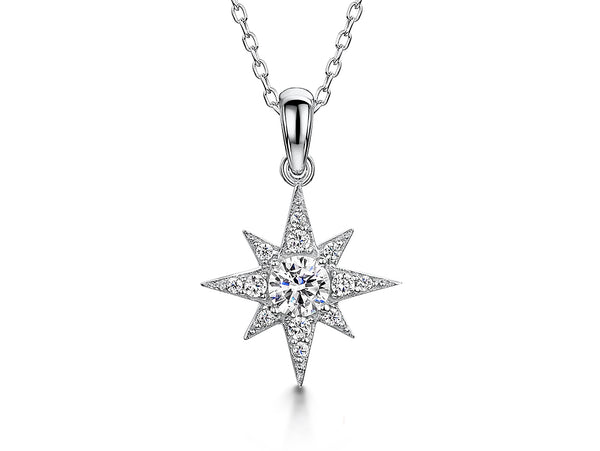 Sterling Silver Small North Star Pendant- Set With a 4mm Cunic Zirconia Round Centre Stone-JOOLS by Jenny Brown