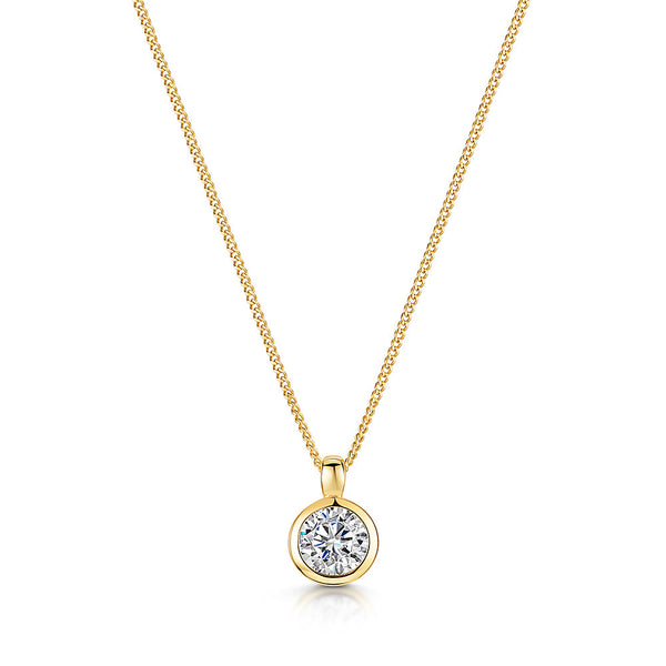 Yellow Gold 1 Carat Solitaire Pendant With A Cubic Zirconia Stone-JOOLS By Jenny Brown