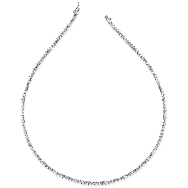 Sterling Silver 2.5mm Cubic Zirconia 3 Claw Full Tennis Necklace