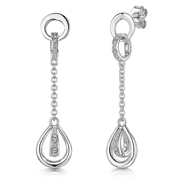 Sterling Silver Drop Earrings - Art Deco Style Set With A Drop Oval Feature and Cubic Zirconia Centre - JOOLS By Jenny Brown