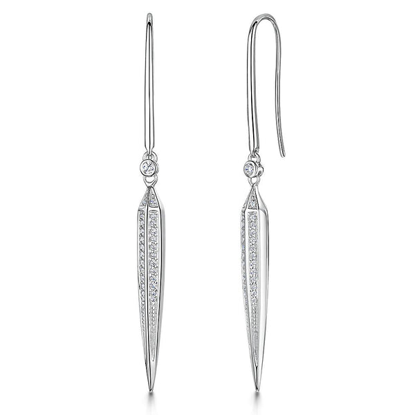 Sterling Silver Cubic Zirconia Drop Earrings Encrusted Triangles With A Fishook Back Featureearrings - JOOLS By Jenny Brown