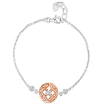 Load image into Gallery viewer, A sterling silver chain bracelet with a rose gold round charm and cubic zirconia stones, featuring a Hypoallergenic 925 silver build with a platinum finish.