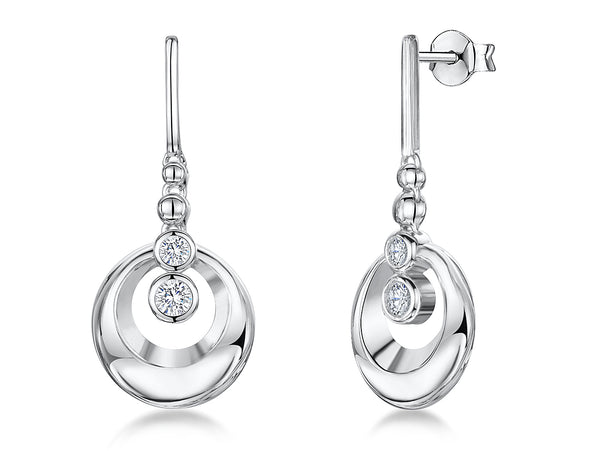 A pair of sterling silver circle drop earrings with rubover cubic zirconias.-JOOLS by Jenny Brown