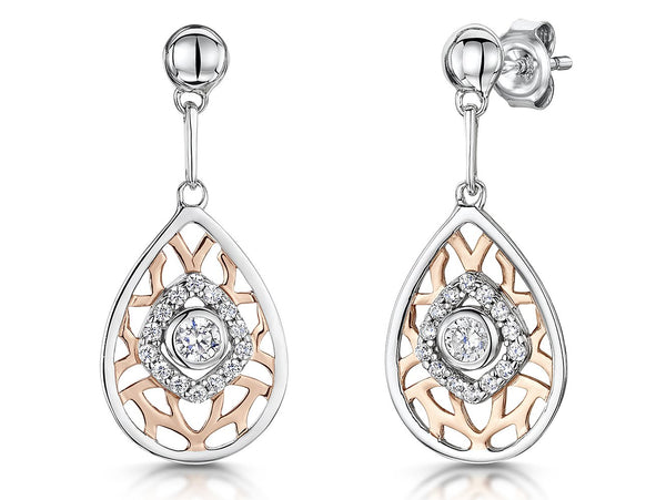 Sterling Silver and Rose Gold Tree Of Life Style EarringEarrings - JOOLS By Jenny Brown