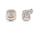 Load image into Gallery viewer, Sterling Silver And Rose Gold Square Stud Earring- With An Inner CZ Pave Set Square - JOOLS By Jenny Brown