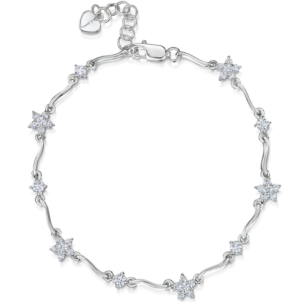 Sterling Silver Bracelet Set With Alternating Flower and Single Stone Solitaire Cubic Zirconia Stones - JOOLS By Jenny Brown
