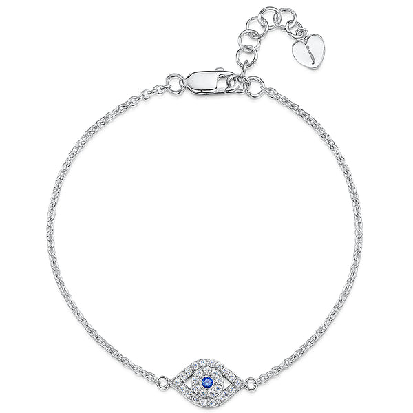 Sterling Silver and Cubic Zirconia Evil Eye Bracelet With A Blue Stone Centre- JOOLS by Jenny Brown