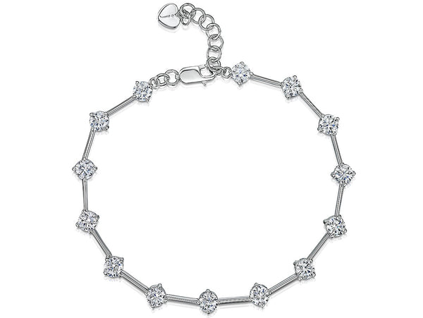 Sterling Silver Bracelet Featuring Silver Bars With 14 Brilliant Cut CZ Stones - JOOLS By Jenny Brown