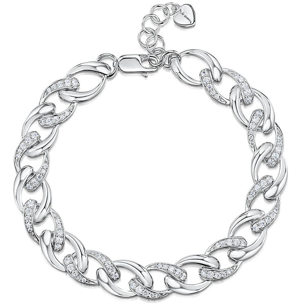 Sterling Silver Twisted Link Bracelet With Alternate Cubic Zirconia Set LinksBracelets - JOOLS By Jenny Brown