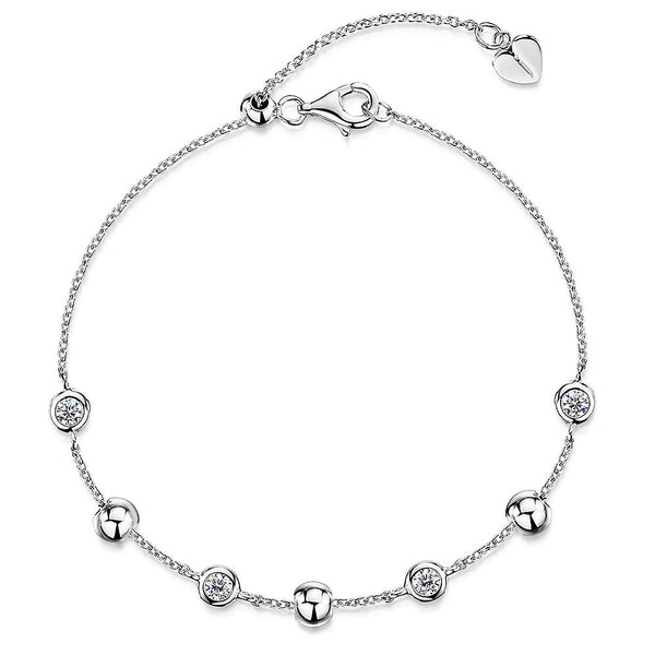 Sterling Silver Bead Bracelet Set With Silver Ball and Cubic Zirconia Rub Set Stone Bracelet- JOOLS By Jenny Brown
