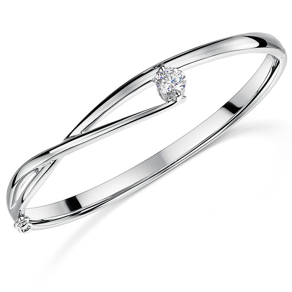 Sterling Silver Twist Bangle With A 1 Carat Tension Set Cubic Zirconia JOOLS by Jenny Brown
