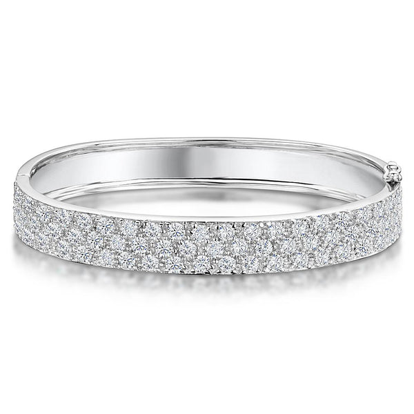 Sterling Silver Bangle Triple Row Pave Set Eternity Style Set With Cubic Zirconia StonesBracelets - JOOLS By Jenny Brown