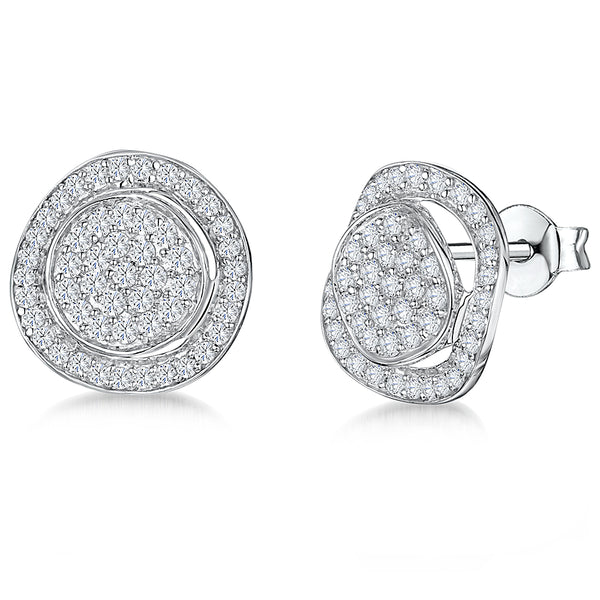 Sterling Silver Curved Pave Set Earrings
